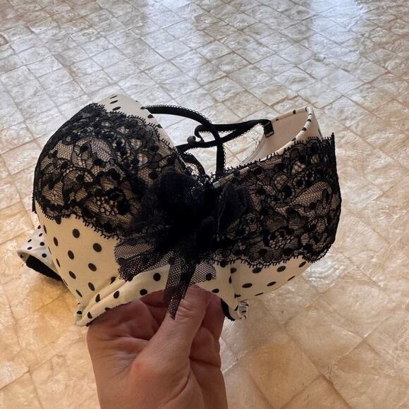 Victoria’s Secret 32DDD dream angels lined Demi bra black & white polka dot lace - Picture 7 of 7
